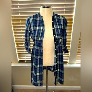 PINK Victoria’s Secret Plaid Shirt Dress XS Blue Flannel Button Down Tunic